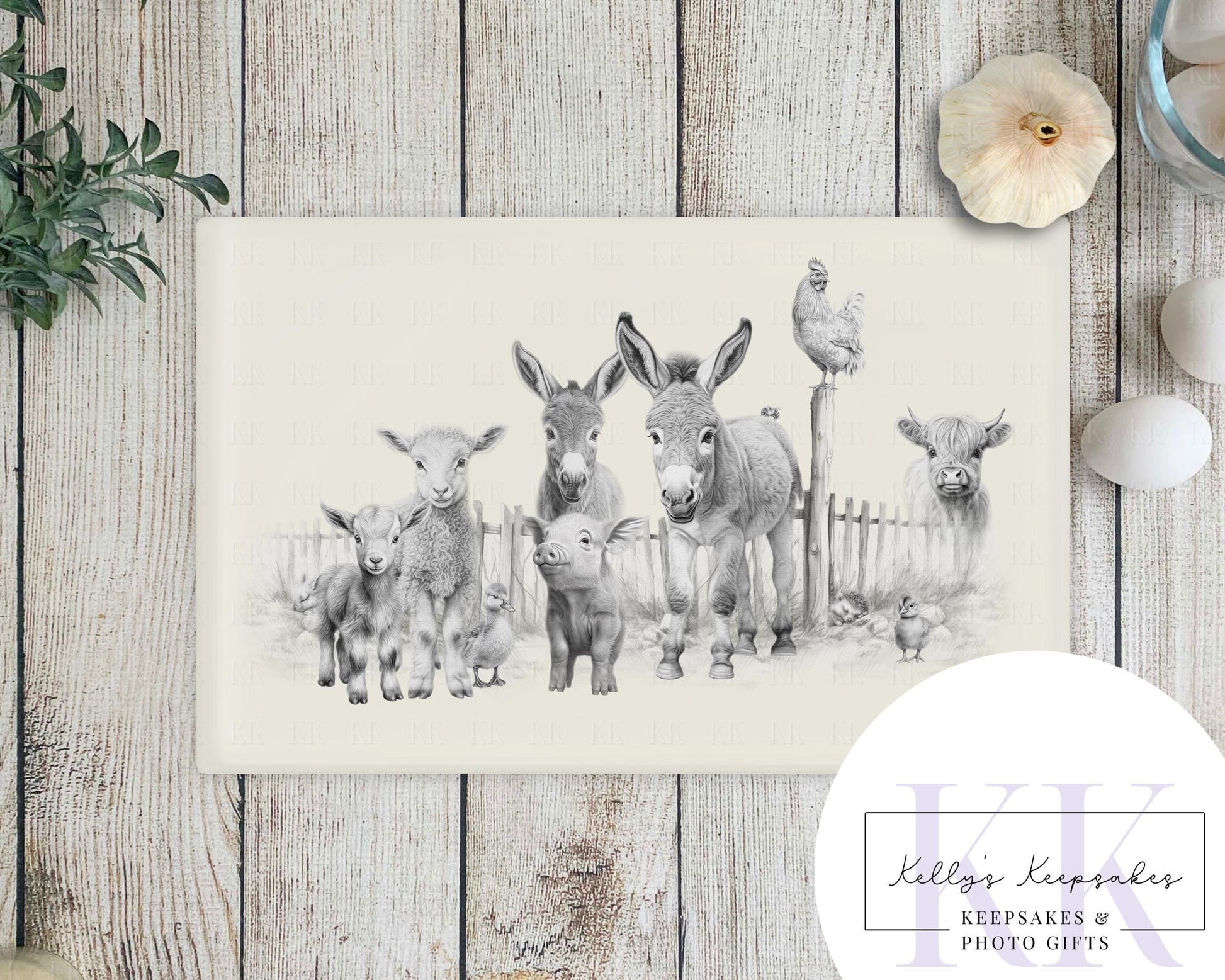 Sketchy Farmyard Animals Glass Chopping Board - Kitchen Counter Saver - Work Top Saver - Kitchen Decor - New Home Gift -Can be personalised