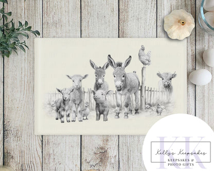 Sketchy Farmyard Animals Glass Chopping Board - Kitchen Counter Saver - Work Top Saver - Kitchen Decor - New Home Gift -Can be personalised
