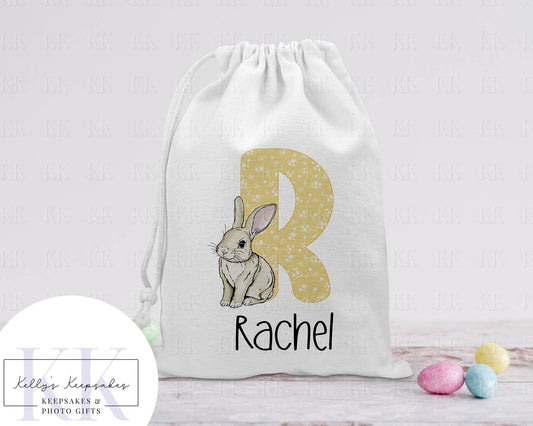 Personalised Easter Bunny Alphabet Sack - Easter Bunny Bag - Treat Bag, Snack Bag, Easter Egg Hunt - Girl, Boy, Children