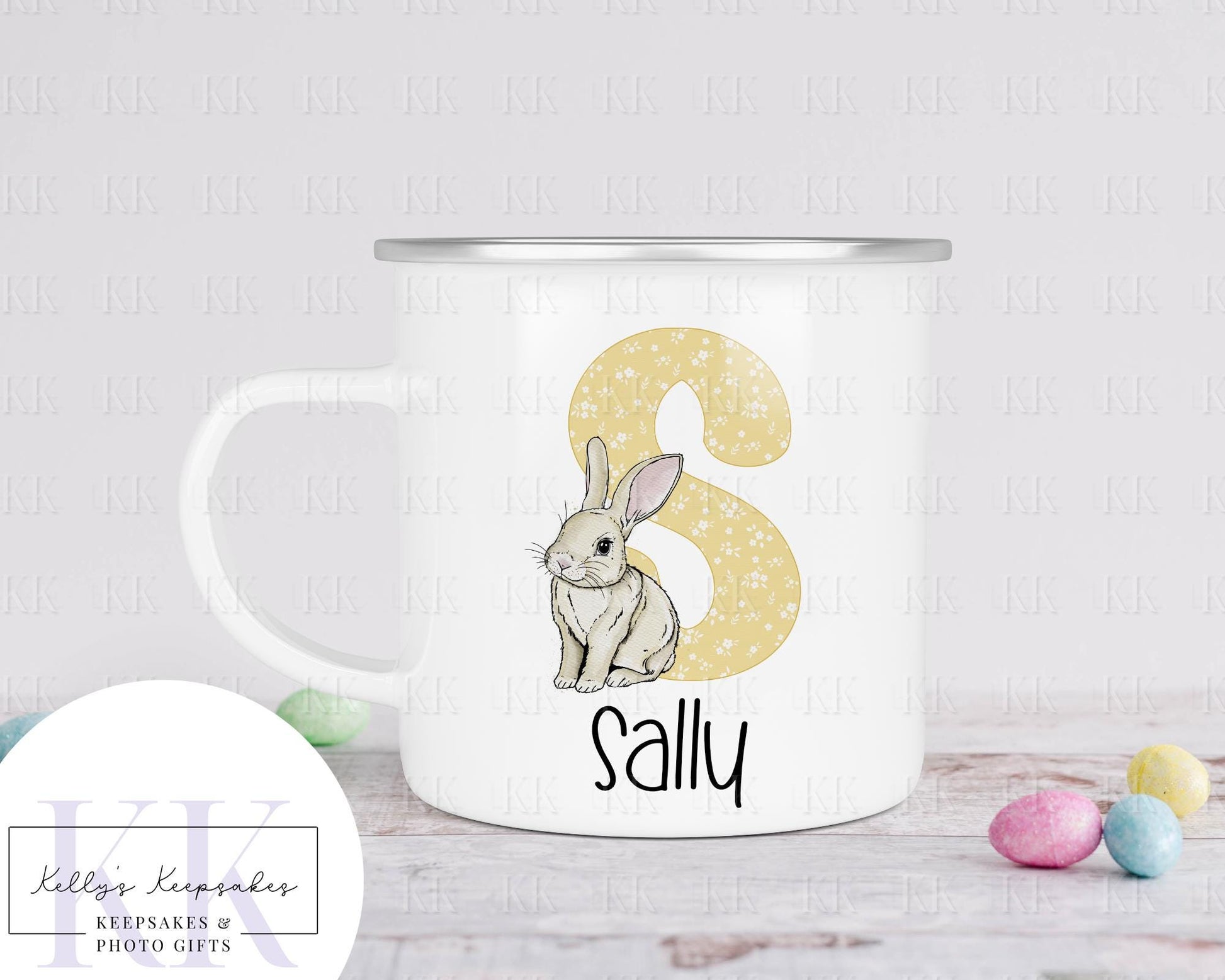 Personalised Easter Bunny Alphabet Enamel Mug - Children's Cup - Easter Gift - Camping Mug for Kids- Boys And Girls Personalised Gift