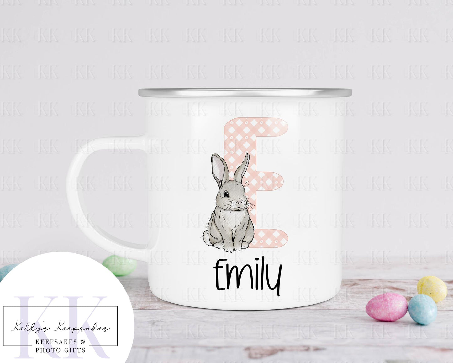 Personalised Easter Bunny Alphabet Enamel Mug - Children's Cup - Easter Gift - Camping Mug for Kids- Boys And Girls Personalised Gift