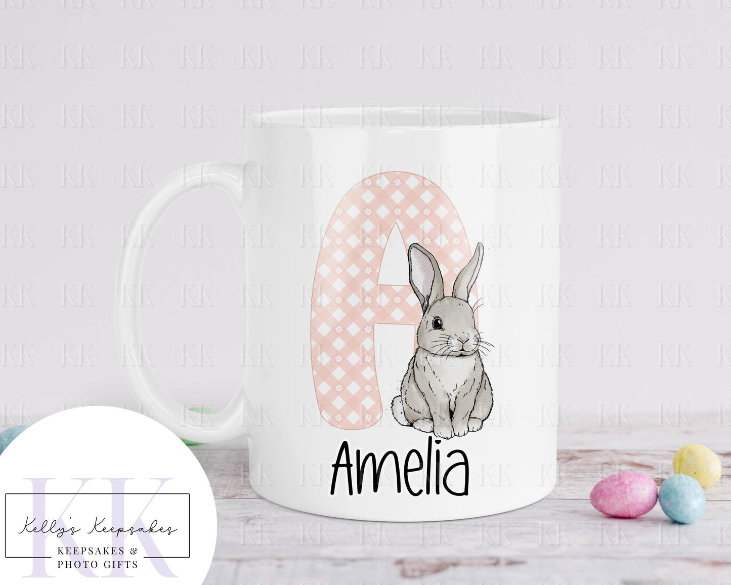 Personalised Easter Bunny Alphabet Mug - Children's Cup - Easter Gift - Rabbit Mug for Kids- Boys And Girls Personalised Gift