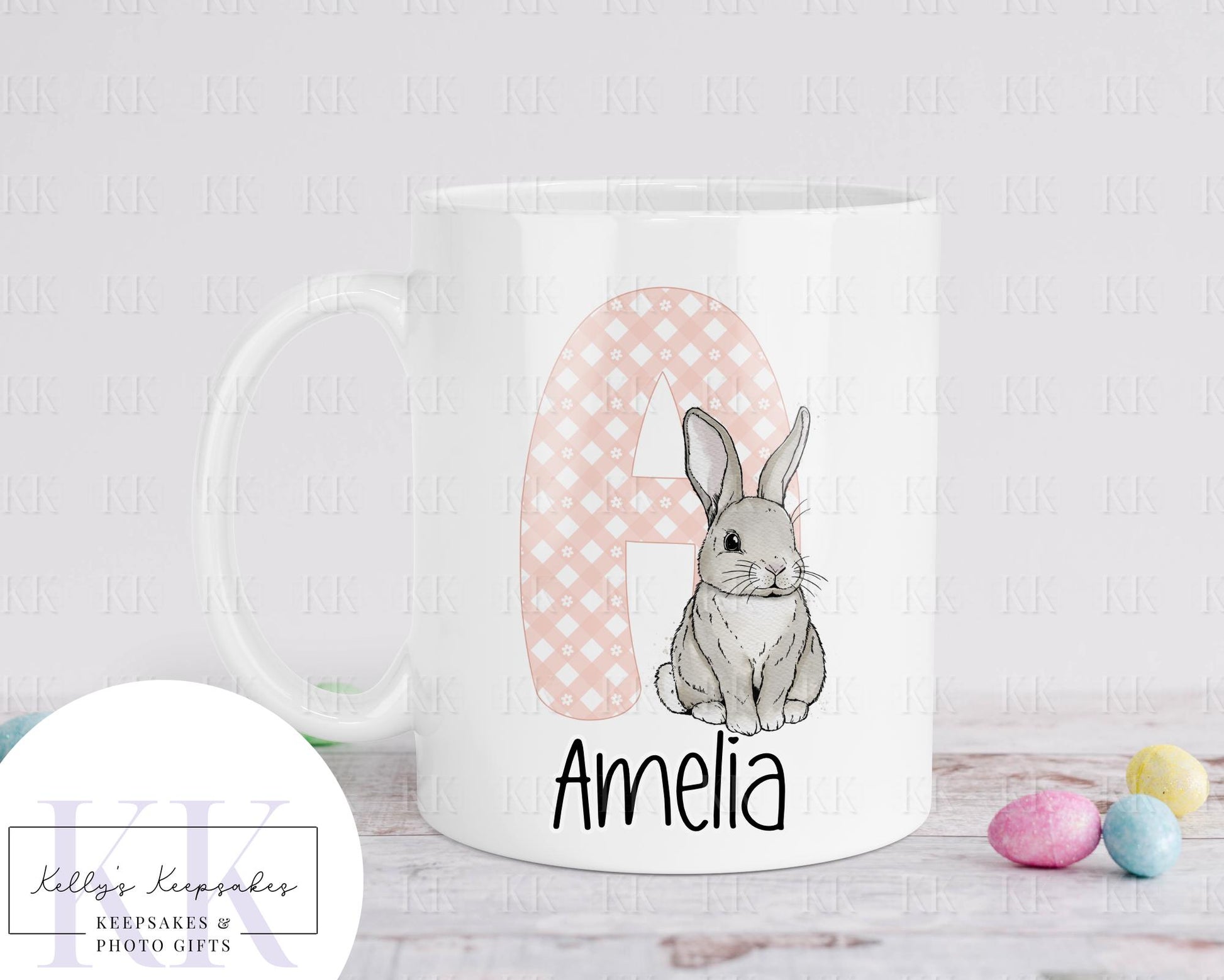 Personalised Easter Bunny Alphabet Mug - Children's Cup - Easter Gift - Rabbit Mug for Kids- Boys And Girls Personalised Gift