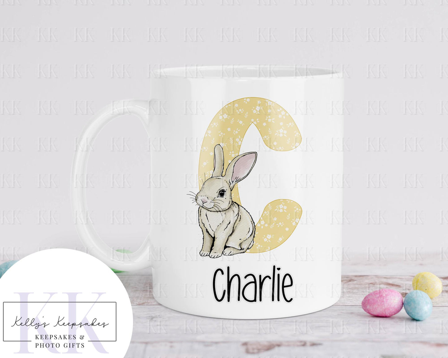 Personalised Easter Bunny Alphabet Mug - Children's Cup - Easter Gift - Rabbit Mug for Kids- Boys And Girls Personalised Gift