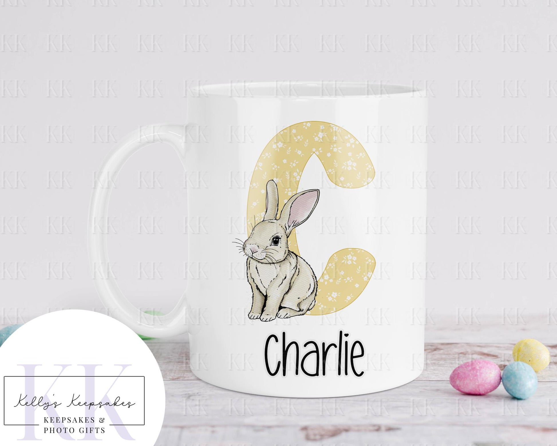 Personalised Easter Bunny Alphabet Mug - Children's Cup - Easter Gift - Rabbit Mug for Kids- Boys And Girls Personalised Gift