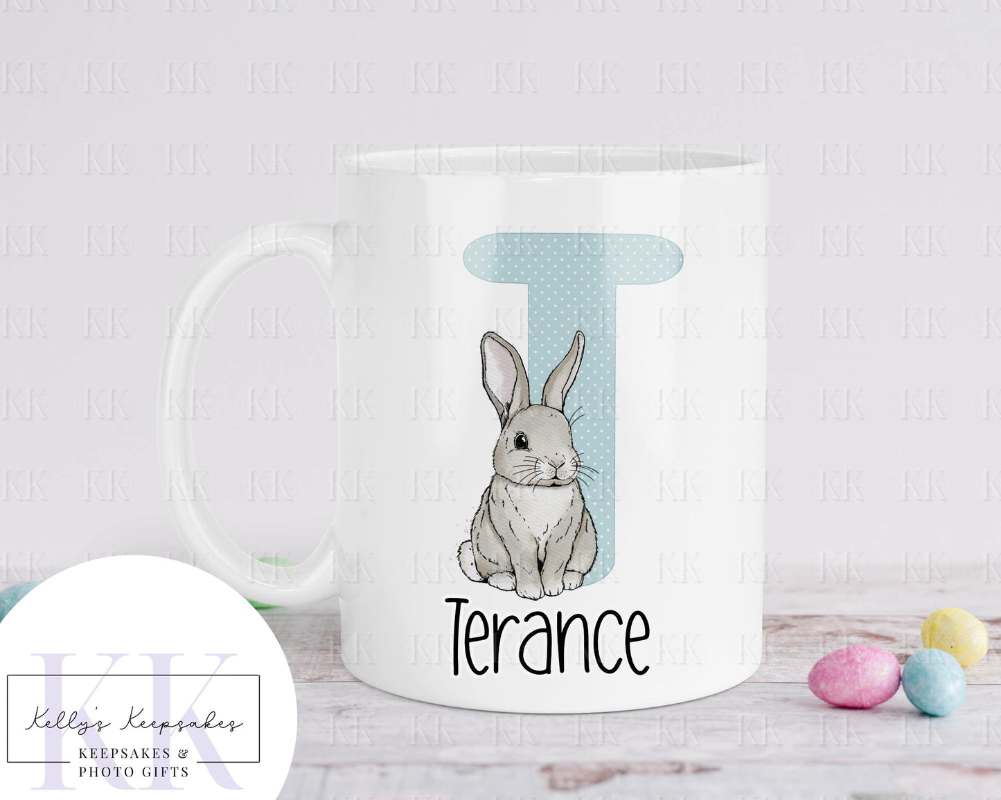 Personalised Easter Bunny Alphabet Mug - Children's Cup - Easter Gift - Rabbit Mug for Kids- Boys And Girls Personalised Gift