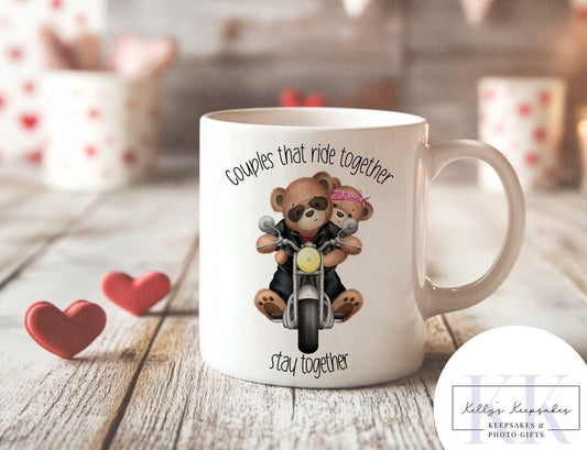 Moterbike bears Valentines Day Letter Mug - ride together stay together - Valentines Day Gift - For Him - For her - Biker Gift