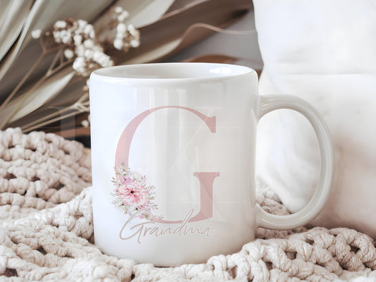 Personalised Letter Floral Pink Mug - Mother's Day - Gift For Her - Gift For Nan - Grandma - Mum - Mom