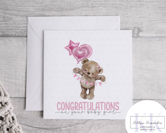 Congratulations on your baby girl - boy - new baby card - gift for baby - new parents - Teddy Bear