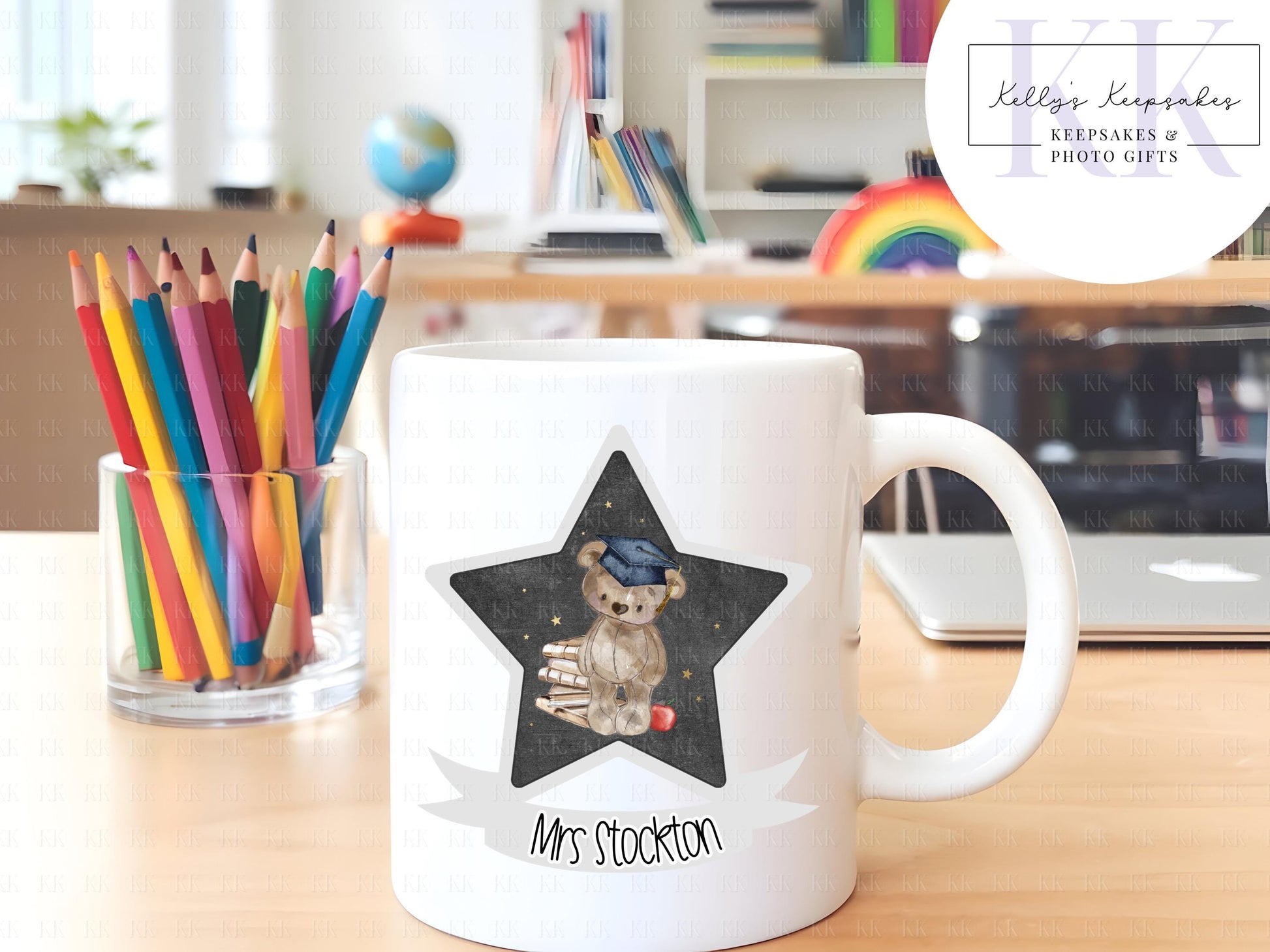 Personalised Star Teddy Bear Teacher Mug - Teacher Gift - Schools Out
