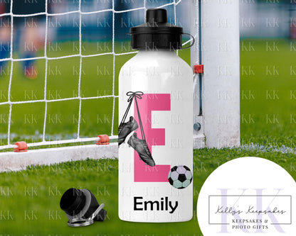 Personalised Football Alphabet Water Bottle- 600ml - Football Player - 2 Lids - School - Footballer - Drink Bottle