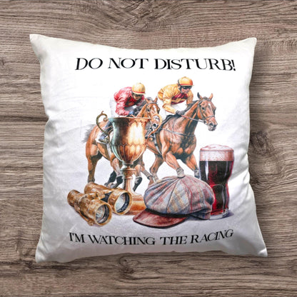 Horse Racing Personalised Cushion - Do Not Disturb The Racing Is On - Horse Races - Betting Slip - Racing Horse - Gift for him