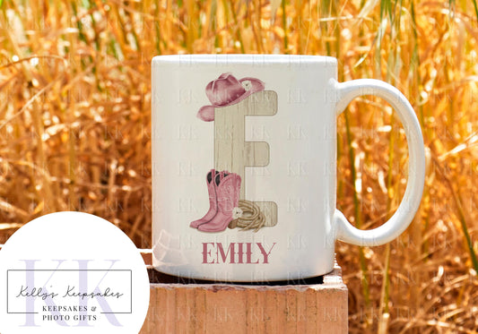 Cowboy Alphabet Personalised Mug - Cowgirl - Cowboy boots - gift for her - gift for him - Pink or Neutral - keep it country