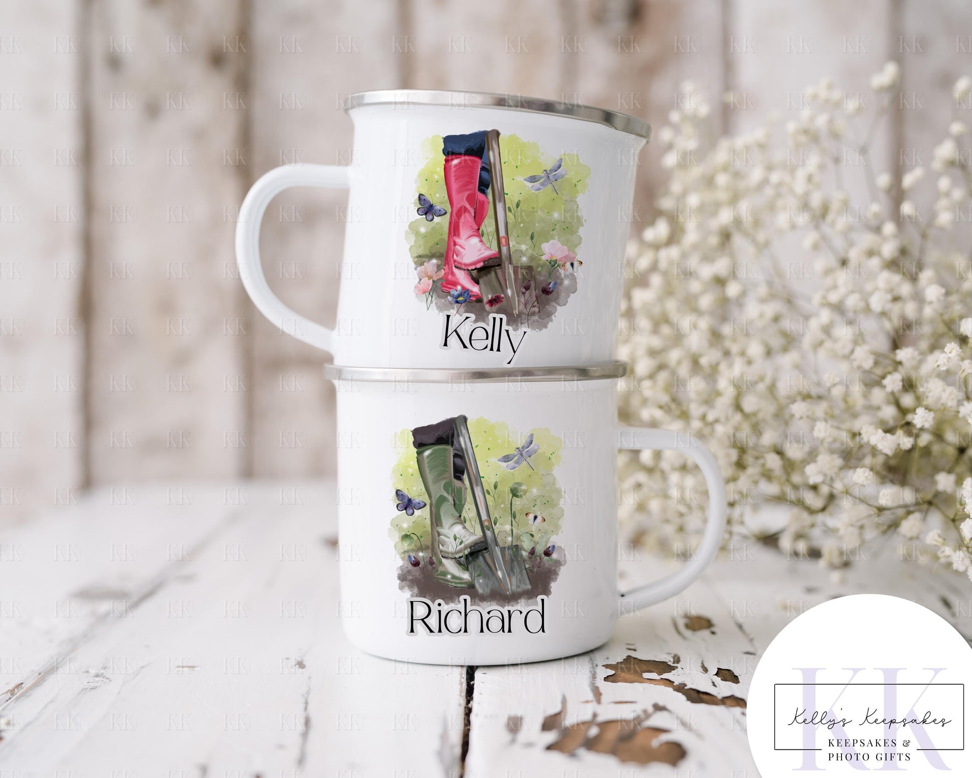 Personalised Gardening Wellington Boot Mug - Enamel Mug - Ceramic Mug - Welly Boots - Gift for him - Gift for her - Gardener - Gardening