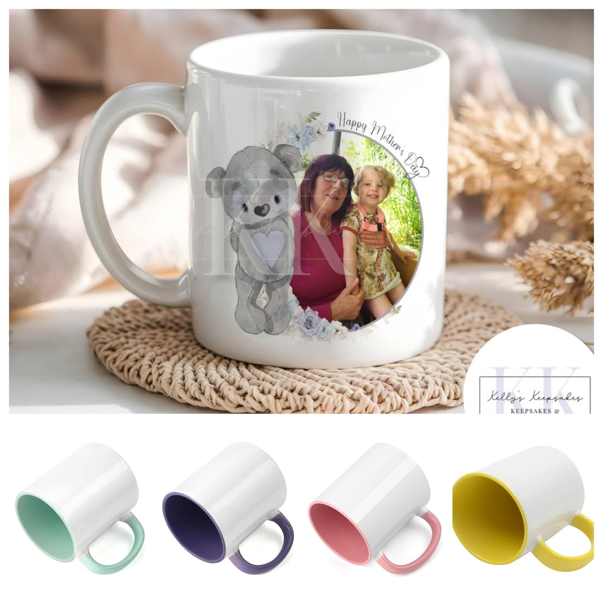 Personalised Photo Teddy Bear Mug - Mothers Day- Birthday Gift - For Her - Photo Gift
