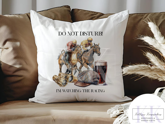 Horse Racing Personalised Cushion - Do Not Disturb The Racing Is On - Horse Races - Betting Slip - Racing Horse - Gift for him