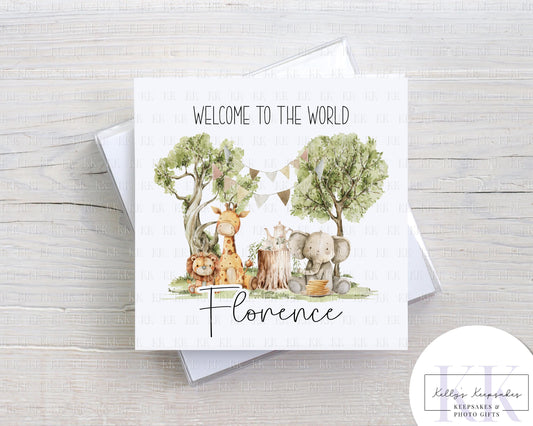Welcome to the world Safari Themed Card - Kids - Children - Cards for kids birthdays - Newborn