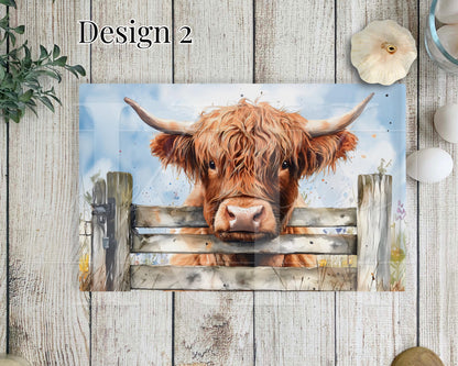 Highland Cow Glass Chopping Board - Kitchen Counter Saver - Work Top Saver - Country Decor - Kitchen Decor - New Home Gift- Highland Coo