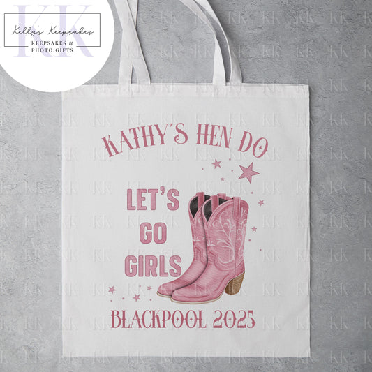 Cow Girl Personalised tote bag - Lets Go Girls - Keepsakes - Hen Do - Personalised Birthday - Gift For Her - line dancing