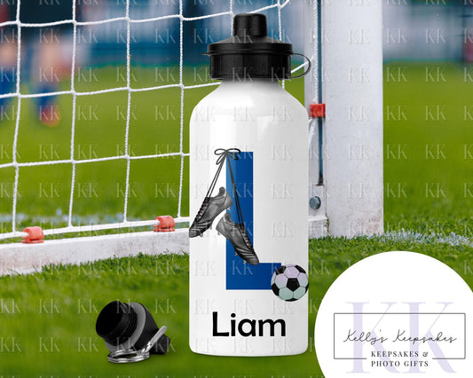 Personalised Football Alphabet Water Bottle- 600ml - Football Player - 2 Lids - School - Footballer - Drink Bottle