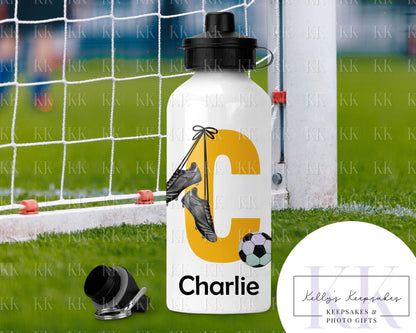 Personalised Football Alphabet Water Bottle- 600ml - Football Player - 2 Lids - School - Footballer - Drink Bottle
