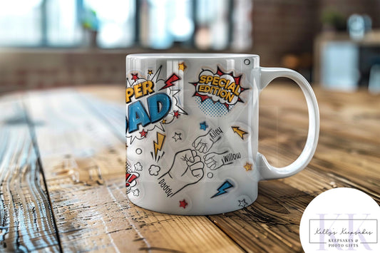 Personalised Super Dad Fist Bump Mug - Fathers Day - Dad & Children - Daddy - Gift for him - upto 6 hands - Super Hero