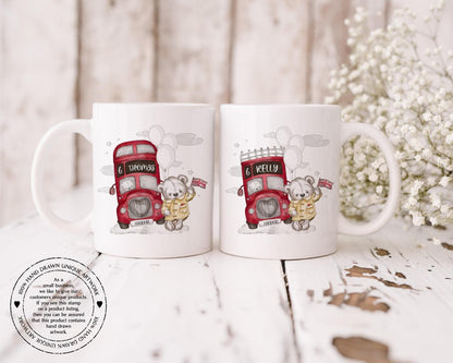 Personalised Sketchy London Bus with Teddy Bear - London themed -Mug - Enamel Mug- Unbreakable Mug - London Trip - Souvenir