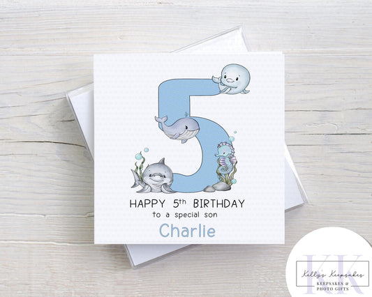 Happy Birthday Under The Sea Age Card - Kids - Children - Cards for kids birthdays -birthday girl - birthday boy -number card - sea creature