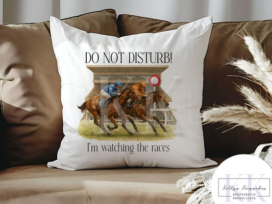 Horse Racing Personalised Cushion - Do Not Disturb The Racing Is On - Horse Races - Betting Slip - Racing Horse - Gift for him - Custom 2