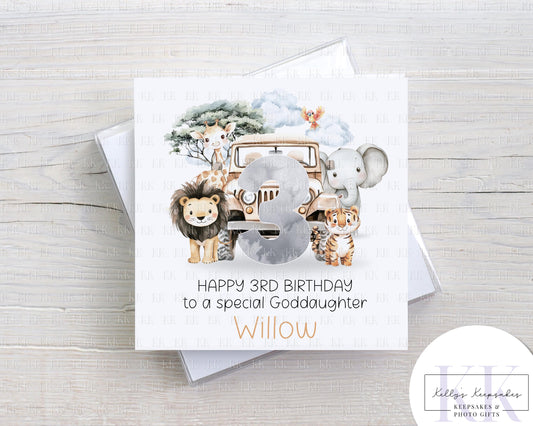 Happy Birthday Safari Themed Age Card - Kids - Children - Cards for kids birthdays -birthday girl - birthday boy - number card