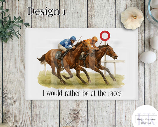 Horse Racing Glass Chopping Board - Worktop Saver - At the races- Glass Board - Home Bar - Horse Races - Race Horse