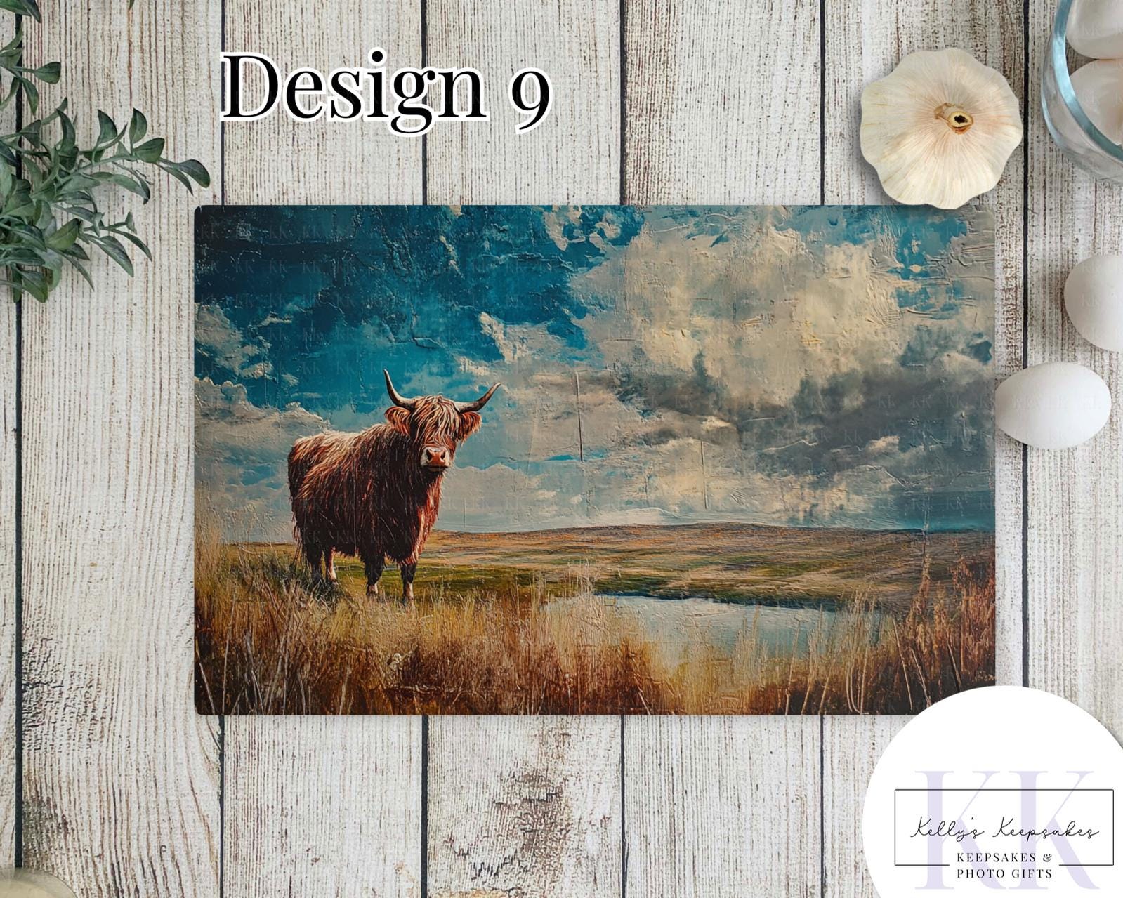Textured Effect Highland Cow Glass Chopping Board - Kitchen Counter Saver - Work Top Saver - Country Decor - Kitchen Decor - New Home Gift