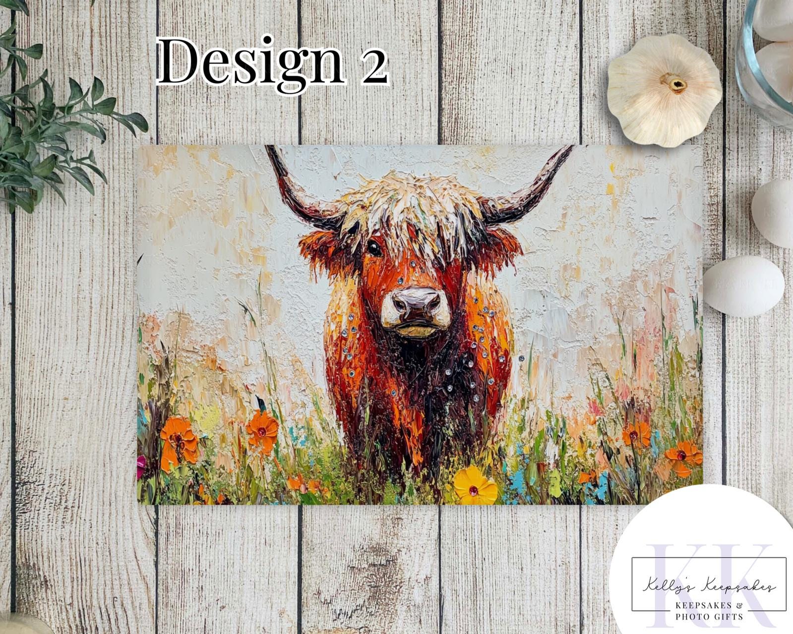 Textured Effect Highland Cow Glass Chopping Board - Kitchen Counter Saver - Work Top Saver - Country Decor - Kitchen Decor - New Home Gift
