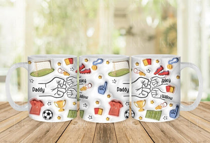 Personalised Football Dad Fist Bump Mug - Fathers Day - Dad & Children - Daddy - Gift for him - upto 6 hands - football lover