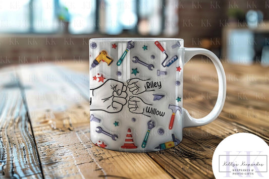 Personalised Tool Fist Bump Dad Mug - Fathers Day - Dad - Step Dad - Gift for him - upto 6 hands - Handy Man - Worker