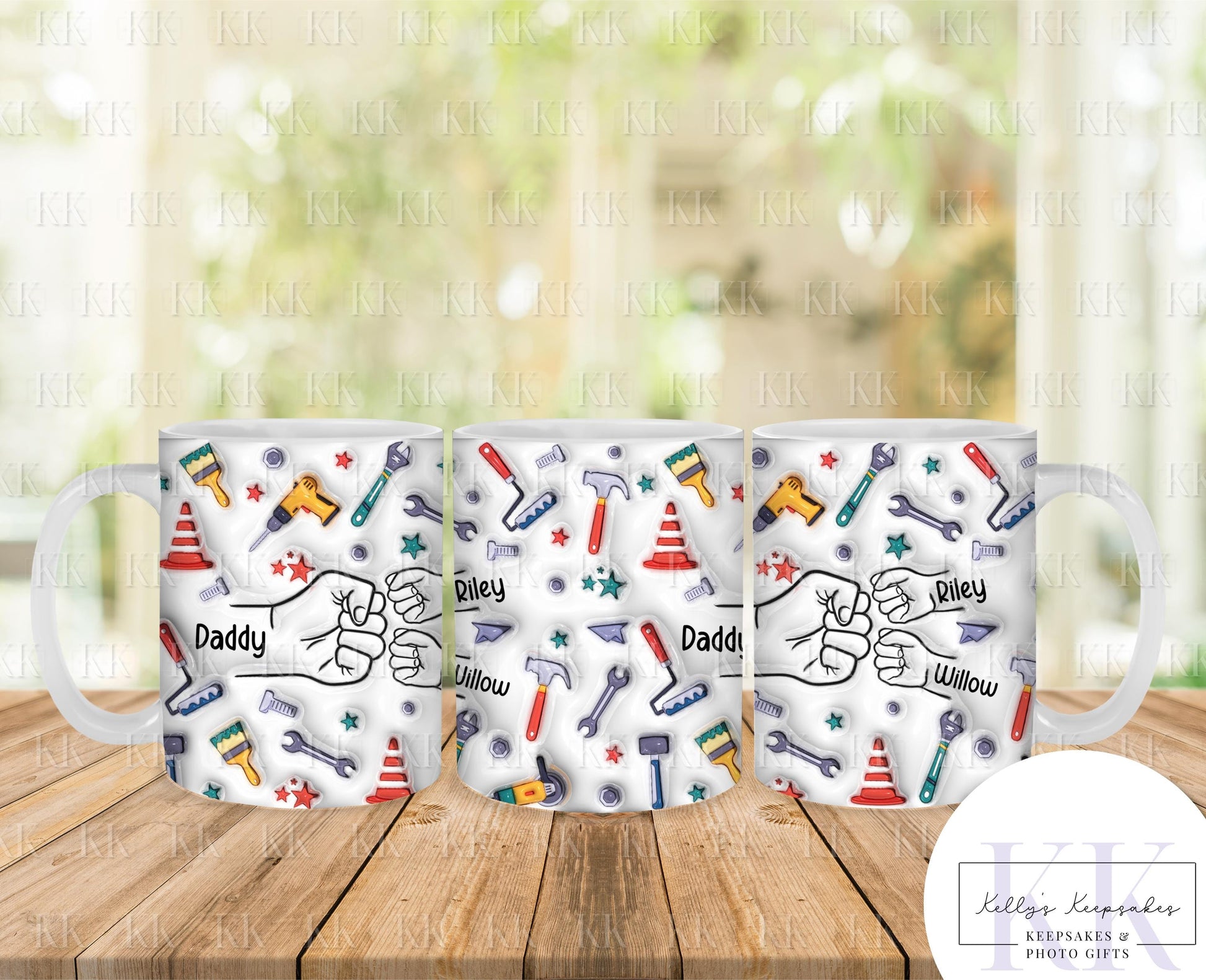 Personalised Tool Fist Bump Dad Mug - Fathers Day - Dad - Step Dad - Gift for him - upto 6 hands - Handy Man - Worker