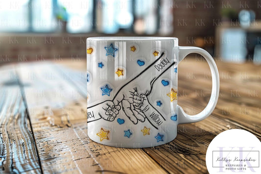 Personalised Cute Star Dad Holding Hands Mug - Fathers Day - Dad & Children - Daddy - Gift for him - upto 6 hands