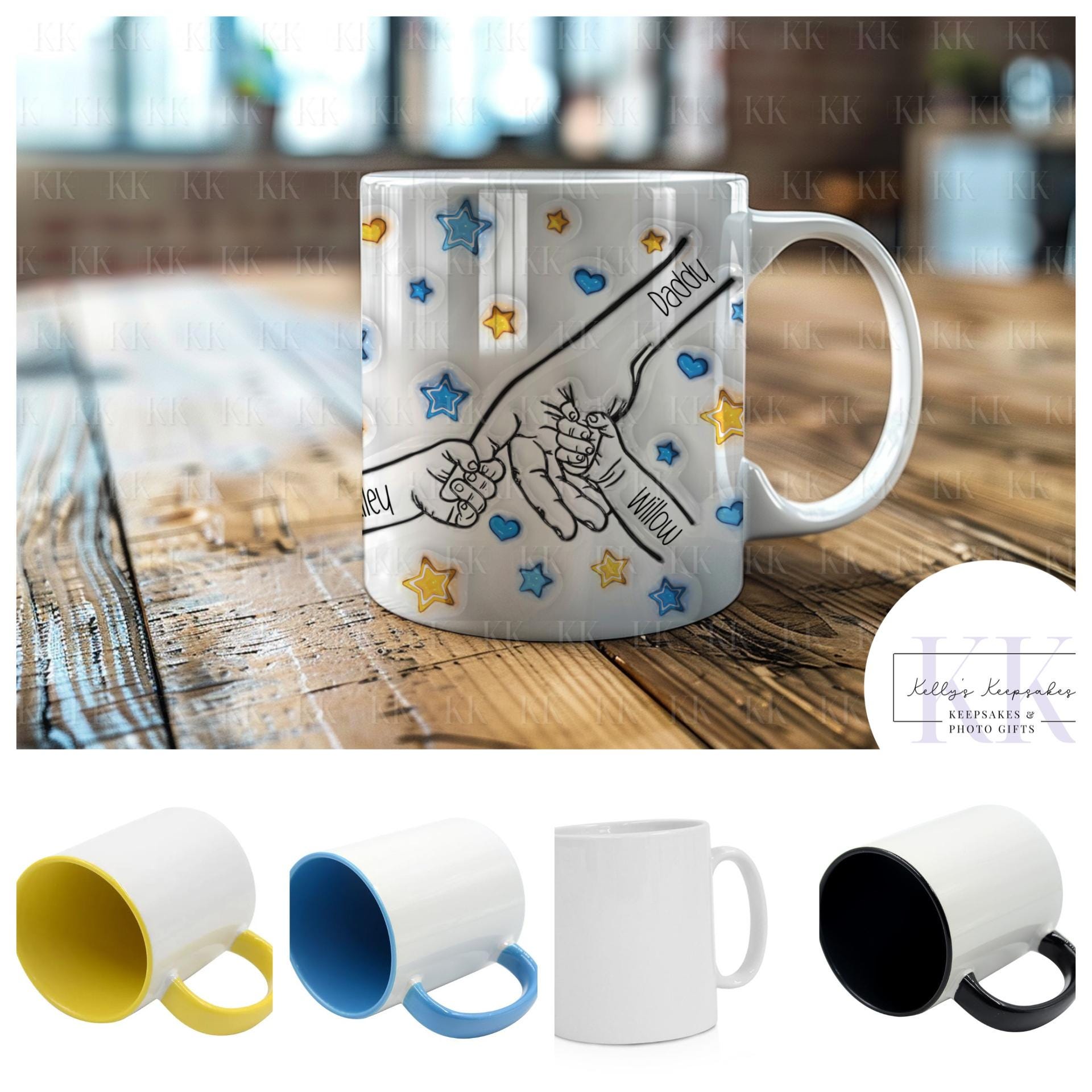 Personalised Cute Star Dad Holding Hands Mug - Fathers Day - Dad & Children - Daddy - Gift for him - upto 6 hands
