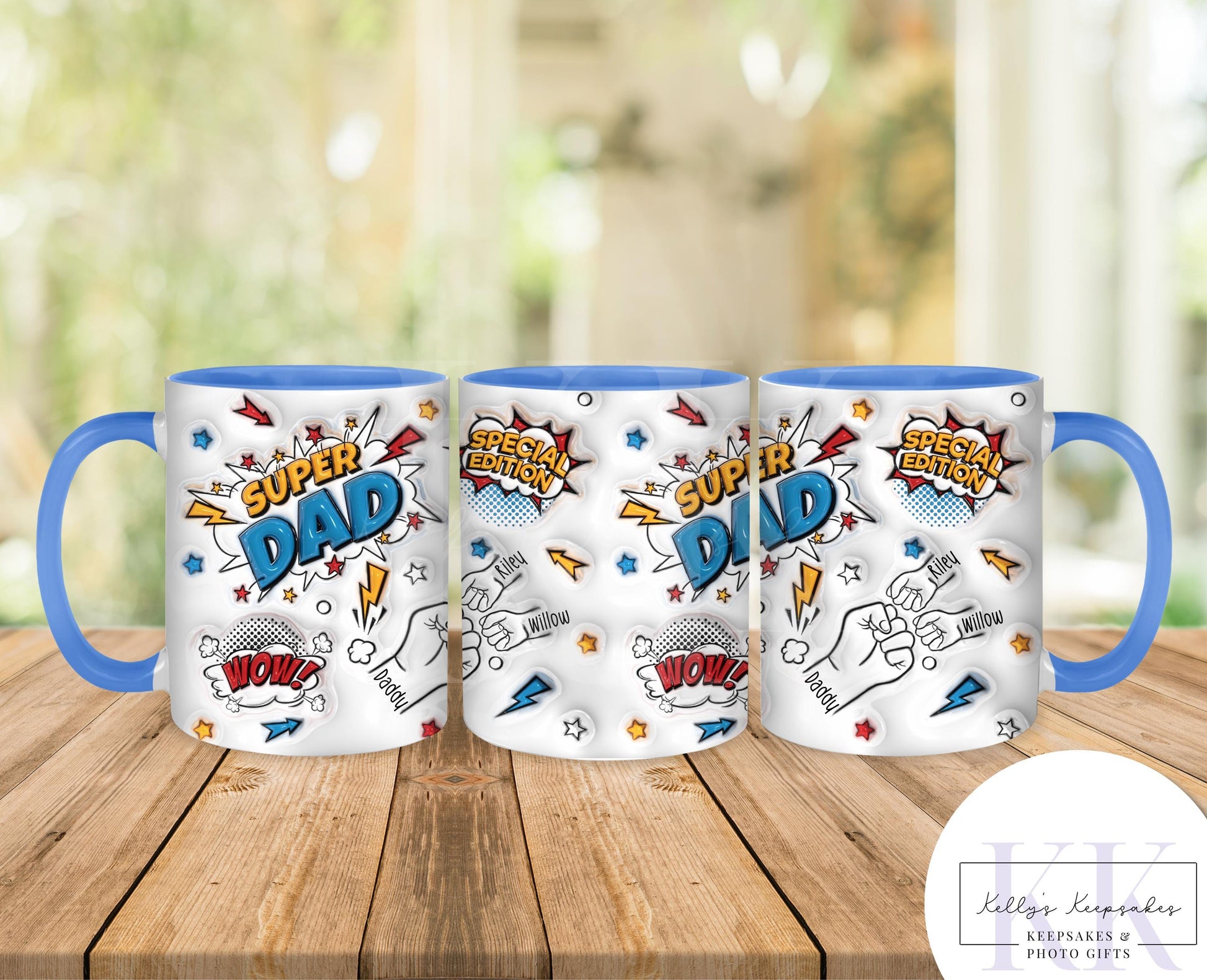 Personalised Super Dad Fist Bump Mug - Fathers Day - Dad & Children - Daddy - Gift for him - upto 6 hands - Super Hero