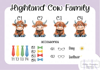 Highland Cow Family Cushion – 'Our Herd' Pillow with Cute Cartoon Cows – Farmhouse Decor, Animal Lover Gift, Rustic Country Style