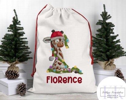 Personalised Christmas Animal Santa Sacks - Christmas Gift Sack - Giraffe - Zebra- Lion and more - Custom Name