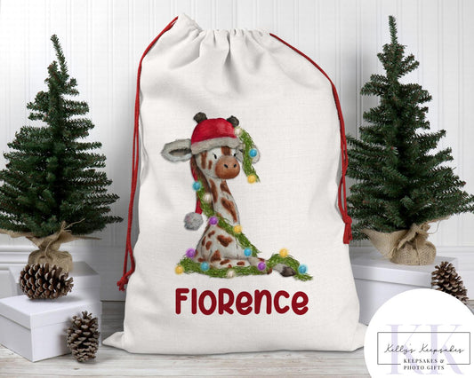 Personalised Christmas Animal Santa Sacks - Christmas Gift Sack - Giraffe - Zebra- Lion and more - Custom Name