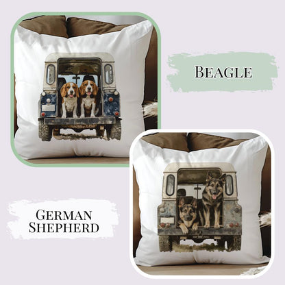 Working Dog Land Rover Velvet Cushion - Lab - Cocker - Collie - Rottweiler - Greyhound - Beagle -Shepherd - Terrier - Gun Dog - Countryside