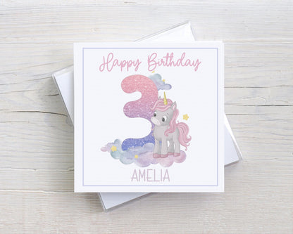 Happy Birthday Unicorn Number Card - Kids - Children - Cards for kids birthdays -birthday girl or boy - Unicorn lover - Various colours