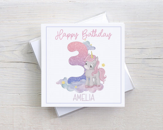 Happy Birthday Unicorn Number Card - Kids - Children - Cards for kids birthdays -birthday girl or boy - Unicorn lover - Various colours