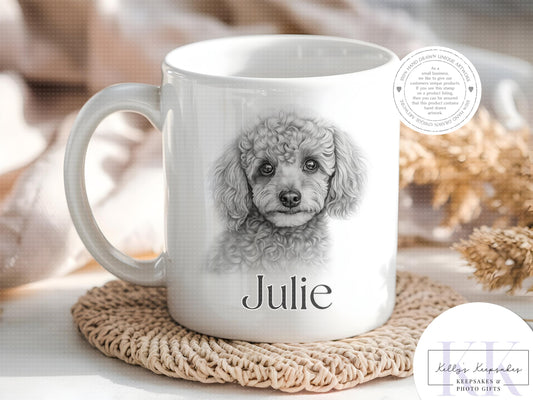 Personalised Sketchy Mini Poodle - Cushion - Mug - Travel Mug - Shopping Bag - Hot Water Bottle - Various Items - Personalised Gifts