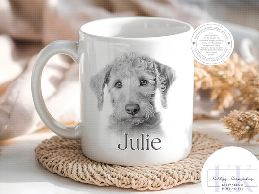 Personalised Sketchy Bedlington Terrier - Cushion - Mug - Travel Mug - Shopping Bag - Hot Water Bottle - Various Items - Personalised Gifts