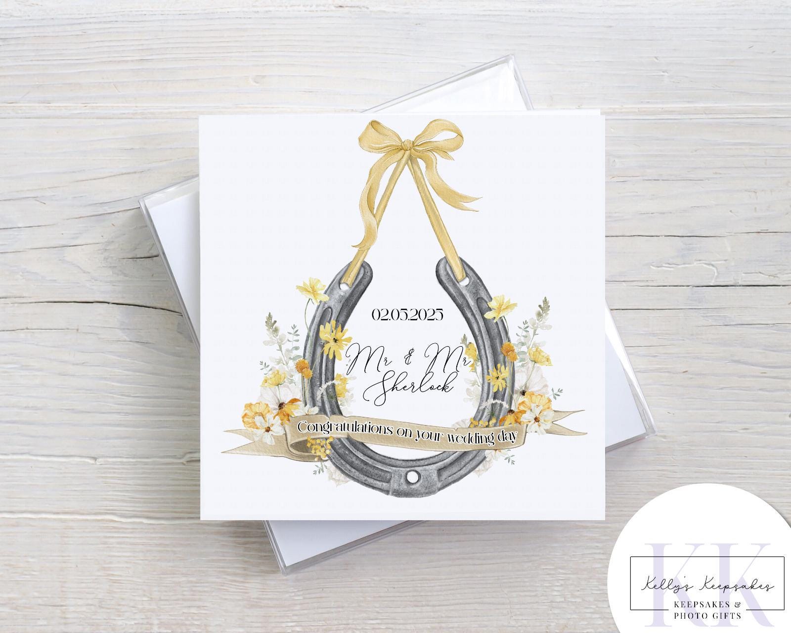 Personalised - Congratulations On Your Wedding Day - Horse shoe Personalised Card - Wedding Gift