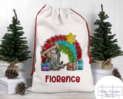Personalised Christmas Animal Santa Sacks - Christmas Gift Sack - Giraffe - Zebra- Lion and more - Custom Name