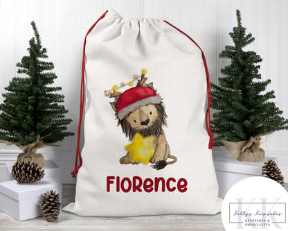 Personalised Christmas Animal Santa Sacks - Christmas Gift Sack - Giraffe - Zebra- Lion and more - Custom Name